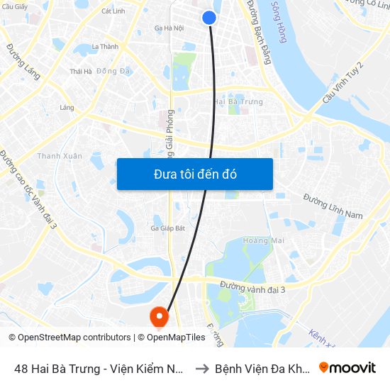 48 Hai Bà Trưng - Viện Kiểm Nghiệm Thuốc Trung Ương to Bệnh Viện Đa Khoa Thăng Long map