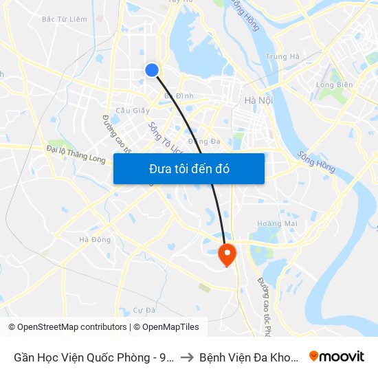 Gần Học Viện Quốc Phòng - 91 Hoàng Quốc Việt to Bệnh Viện Đa Khoa Thăng Long map