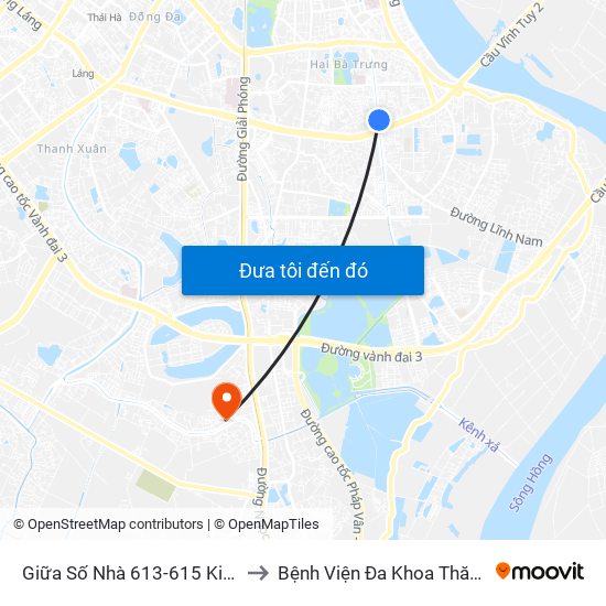 Giữa Số Nhà 613-615 Kim Ngưu to Bệnh Viện Đa Khoa Thăng Long map