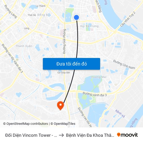 Đối Diện Vincom Tower - Bà Triệu to Bệnh Viện Đa Khoa Thăng Long map