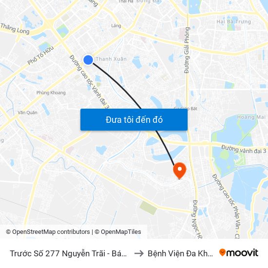 Trước Số 277 Nguyễn Trãi - Bách Hóa Giày Thượng Đình to Bệnh Viện Đa Khoa Thăng Long map