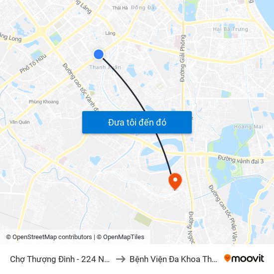 Chợ Thượng Đình - 224 Nguyễn Trãi to Bệnh Viện Đa Khoa Thăng Long map