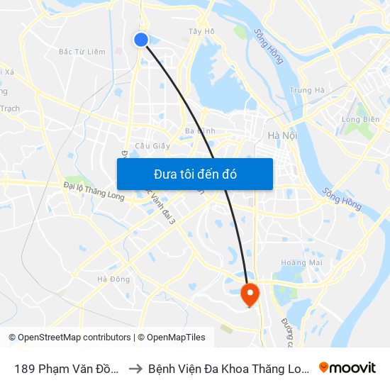 189 Phạm Văn Đồng to Bệnh Viện Đa Khoa Thăng Long map