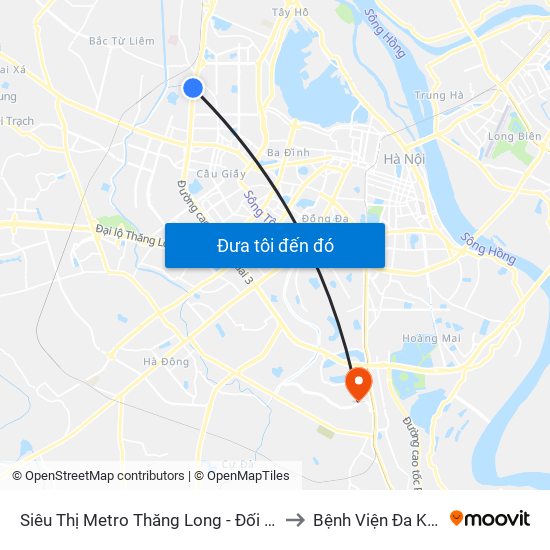 Siêu Thị Metro Thăng Long - Đối Diện Ngõ 599 Phạm Văn Đồng to Bệnh Viện Đa Khoa Thăng Long map