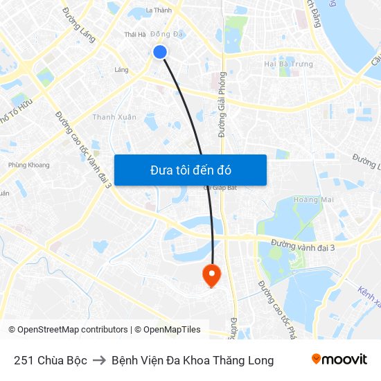 251 Chùa Bộc to Bệnh Viện Đa Khoa Thăng Long map