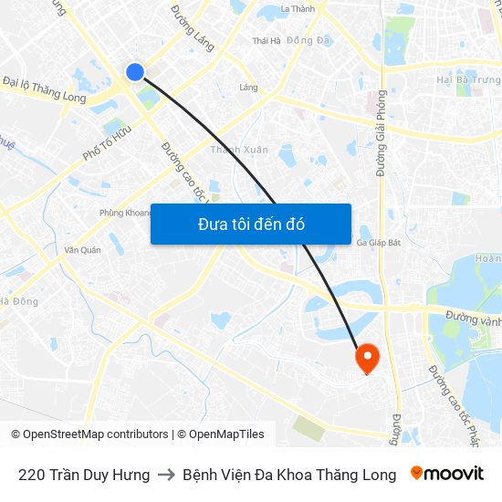 220 Trần Duy Hưng to Bệnh Viện Đa Khoa Thăng Long map