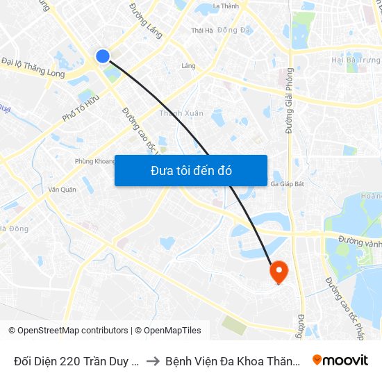 Đối Diện 220 Trần Duy Hưng to Bệnh Viện Đa Khoa Thăng Long map