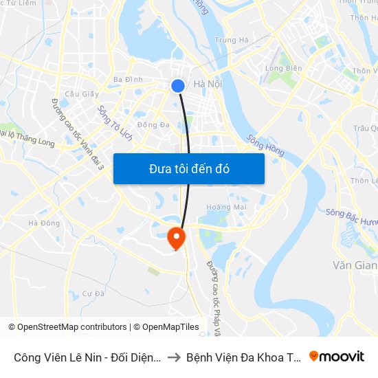 Công Viên Lê Nin - Đối Diện 35 Trần Phú to Bệnh Viện Đa Khoa Thăng Long map
