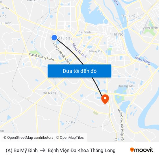 (A) Bx Mỹ Đình to Bệnh Viện Đa Khoa Thăng Long map