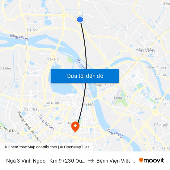 Ngã 3 Vĩnh Ngọc - Km 9+230 Quốc Lộ 3 to Bệnh Viện Việt Pháp map