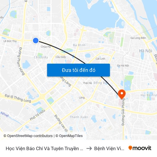 Học Viện Báo Chí Và Tuyên Truyền - 36 Xuân Thủy to Bệnh Viện Việt Pháp map