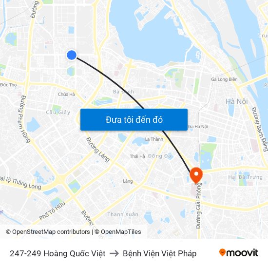247-249 Hoàng Quốc Việt to Bệnh Viện Việt Pháp map