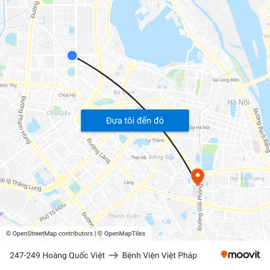247-249 Hoàng Quốc Việt to Bệnh Viện Việt Pháp map