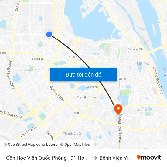 Gần Học Viện Quốc Phòng - 91 Hoàng Quốc Việt to Bệnh Viện Việt Pháp map