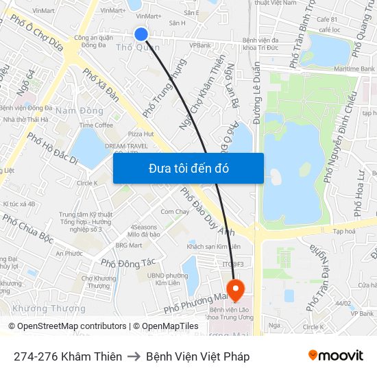 274-276 Khâm Thiên to Bệnh Viện Việt Pháp map