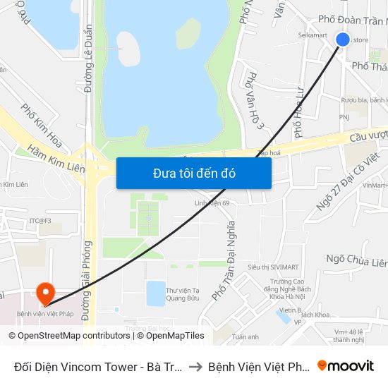 Đối Diện Vincom Tower - Bà Triệu to Bệnh Viện Việt Pháp map