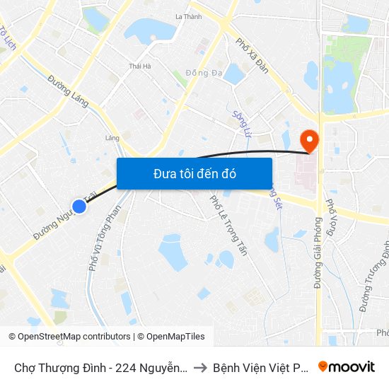 Chợ Thượng Đình - 224 Nguyễn Trãi to Bệnh Viện Việt Pháp map