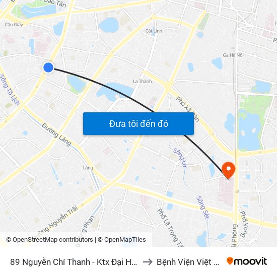 89 Nguyễn Chí Thanh - Ktx Đại Học Luật to Bệnh Viện Việt Pháp map