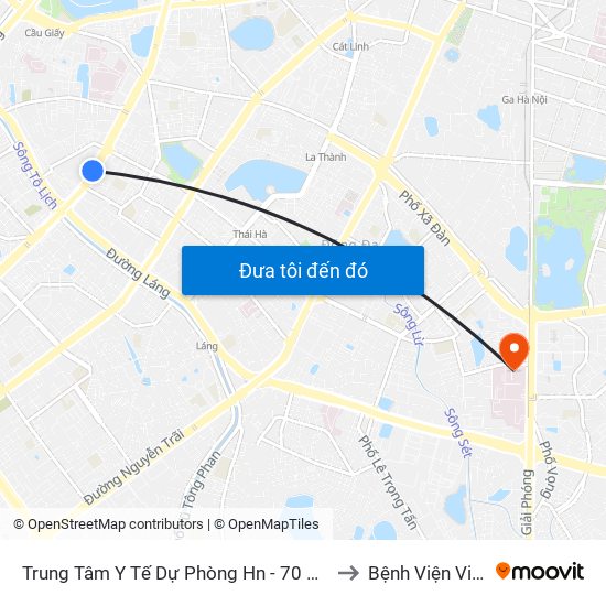 Trung Tâm Y Tế Dự Phòng Hn - 70 Nguyễn Chí Thanh to Bệnh Viện Việt Pháp map