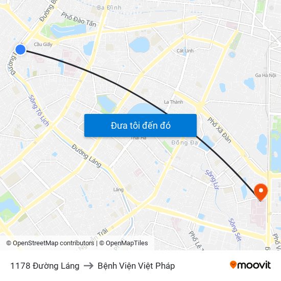 1178 Đường Láng to Bệnh Viện Việt Pháp map