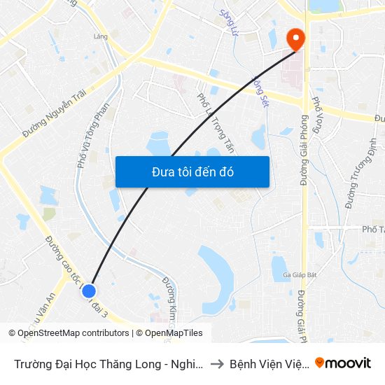 Trường Đại Học Thăng Long - Nghiêm Xuân Yêm to Bệnh Viện Việt Pháp map