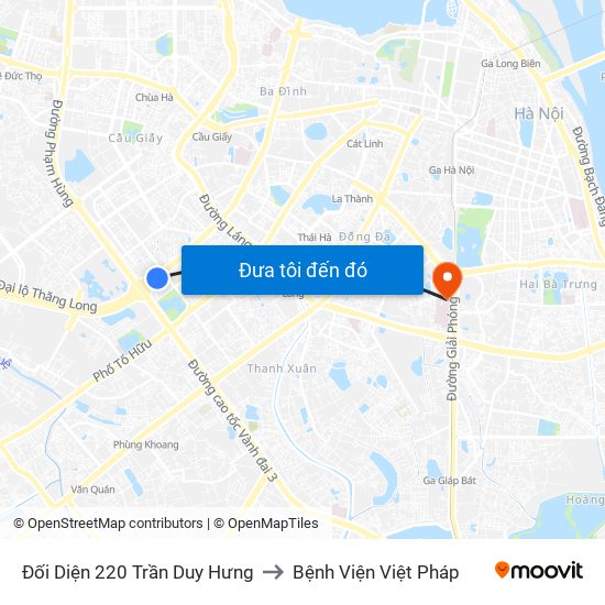 Đối Diện 220 Trần Duy Hưng to Bệnh Viện Việt Pháp map