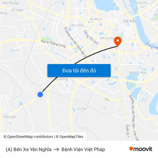 (A) Bến Xe Yên Nghĩa to Bệnh Viện Việt Pháp map