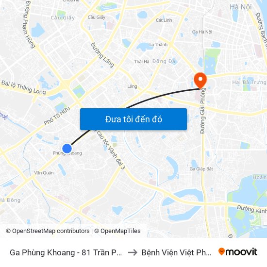 Ga Phùng Khoang - 81 Trần Phú to Bệnh Viện Việt Pháp map