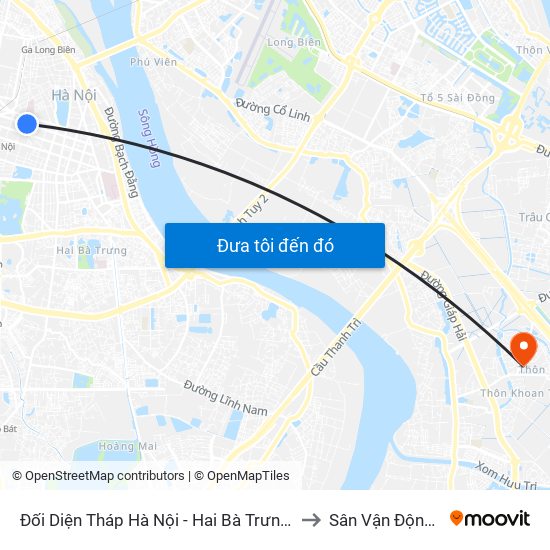 Đối Diện Tháp Hà Nội - Hai Bà Trưng (Cạnh 56 Hai Bà Trưng) to Sân Vận Động Xã Đa Tốn map