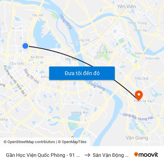 Gần Học Viện Quốc Phòng - 91 Hoàng Quốc Việt to Sân Vận Động Xã Đa Tốn map