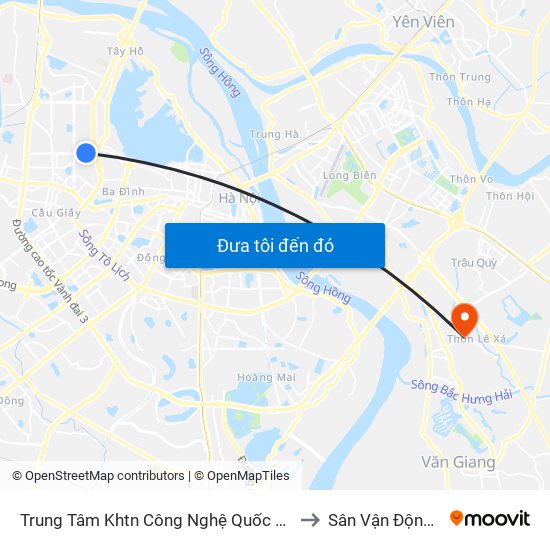 Trung Tâm Khtn Công Nghệ Quốc Gia - 18 Hoàng Quốc Việt to Sân Vận Động Xã Đa Tốn map
