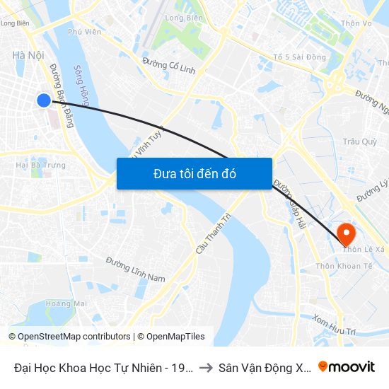 Đại Học Khoa Học Tự Nhiên - 19 Lê Thánh Tông to Sân Vận Động Xã Đa Tốn map