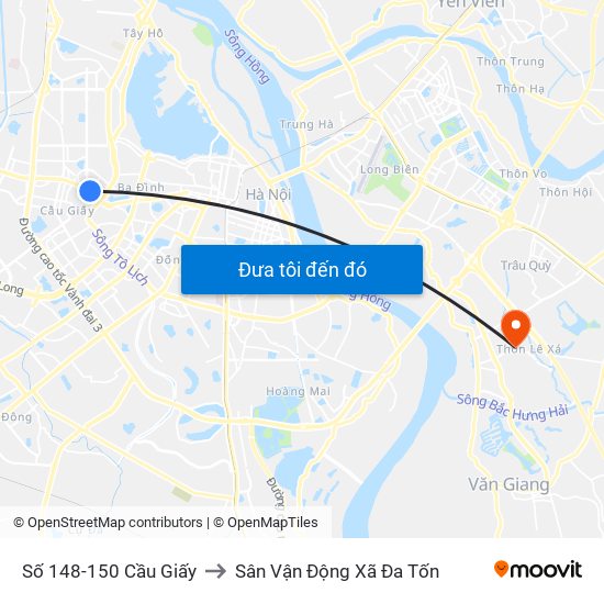 Số 148-150 Cầu Giấy to Sân Vận Động Xã Đa Tốn map