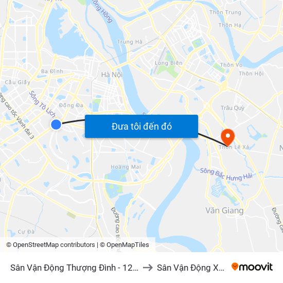 Sân Vận Động Thượng Đình - 129 Nguyễn Trãi to Sân Vận Động Xã Đa Tốn map