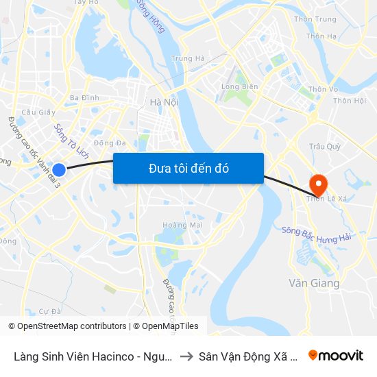 Làng Sinh Viên Hacinco - Nguyễn Tuân to Sân Vận Động Xã Đa Tốn map
