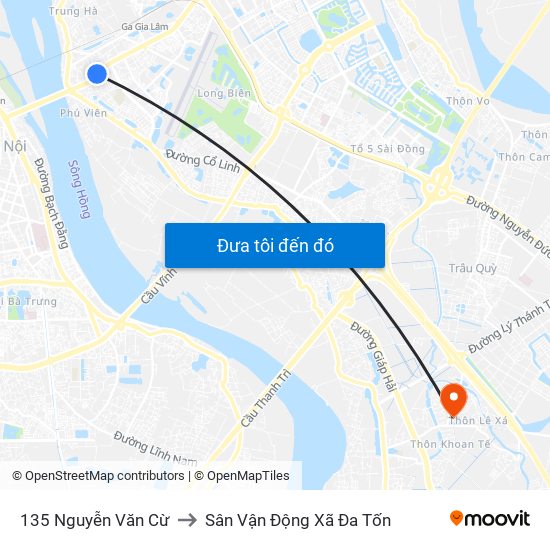 135 Nguyễn Văn Cừ to Sân Vận Động Xã Đa Tốn map