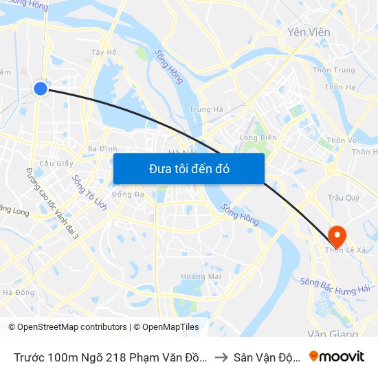 Trước 100m Ngõ 218 Phạm Văn Đồng (Đối Diện Công Viên Hòa Bình) to Sân Vận Động Xã Đa Tốn map