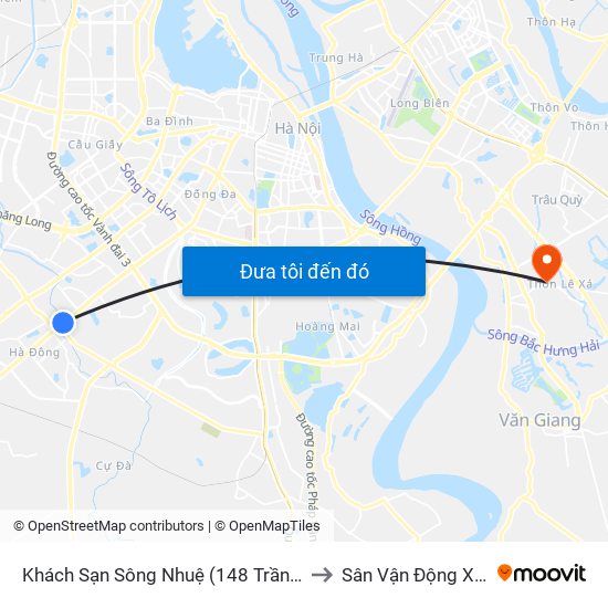 Khách Sạn Sông Nhuệ (148 Trần Phú- Hà Đông) to Sân Vận Động Xã Đa Tốn map