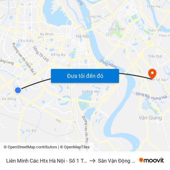 Liên Minh Các Htx Hà Nội - Số 1 Trần Phú (Hà Đông) to Sân Vận Động Xã Đa Tốn map