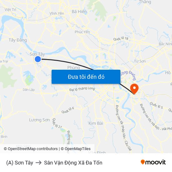 (A) Sơn Tây to Sân Vận Động Xã Đa Tốn map