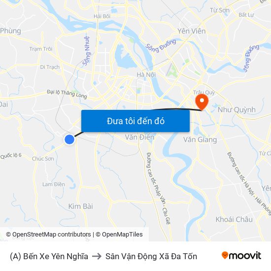 (A) Bến Xe Yên Nghĩa to Sân Vận Động Xã Đa Tốn map