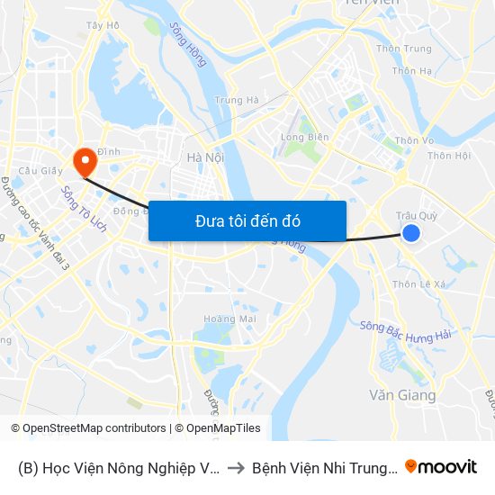 (B) Học Viện Nông Nghiệp Việt Nam to Bệnh Viện Nhi Trung Ương map