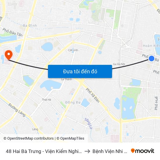 48 Hai Bà Trưng - Viện Kiểm Nghiệm Thuốc Trung Ương to Bệnh Viện Nhi Trung Ương map