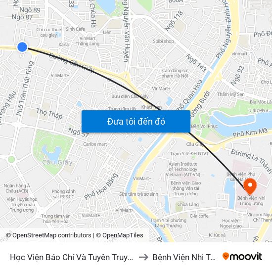 Học Viện Báo Chí Và Tuyên Truyền - 36 Xuân Thủy to Bệnh Viện Nhi Trung Ương map