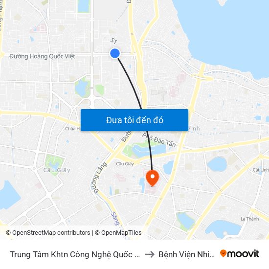 Trung Tâm Khtn Công Nghệ Quốc Gia - 18 Hoàng Quốc Việt to Bệnh Viện Nhi Trung Ương map