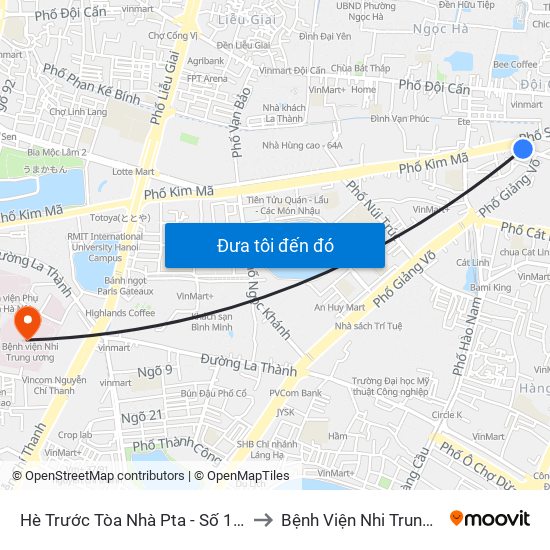 Hè Trước Tòa Nhà Pta - Số 1 Kim Mã to Bệnh Viện Nhi Trung Ương map