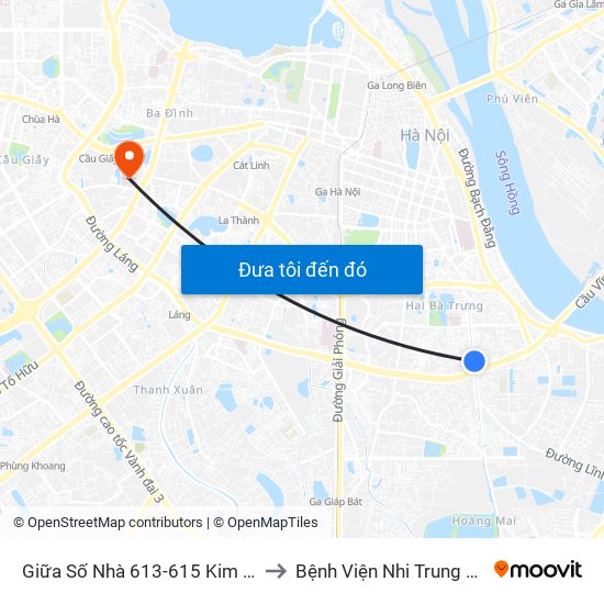 Giữa Số Nhà 613-615 Kim Ngưu to Bệnh Viện Nhi Trung Ương map