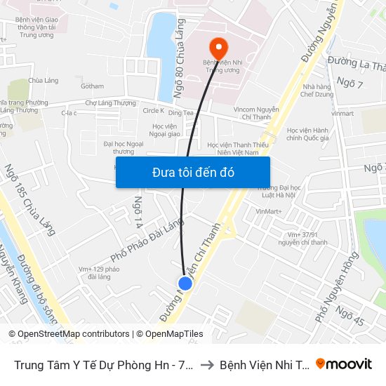 Trung Tâm Y Tế Dự Phòng Hn - 70 Nguyễn Chí Thanh to Bệnh Viện Nhi Trung Ương map