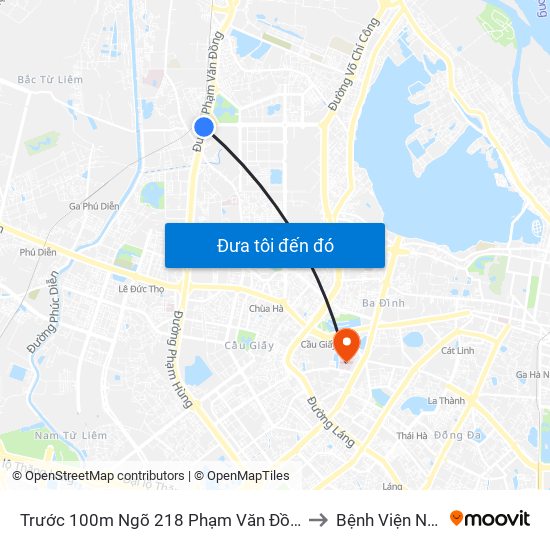 Trước 100m Ngõ 218 Phạm Văn Đồng (Đối Diện Công Viên Hòa Bình) to Bệnh Viện Nhi Trung Ương map