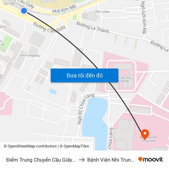 Điểm Trung Chuyển Cầu Giấy - Gtvt 02 to Bệnh Viện Nhi Trung Ương map